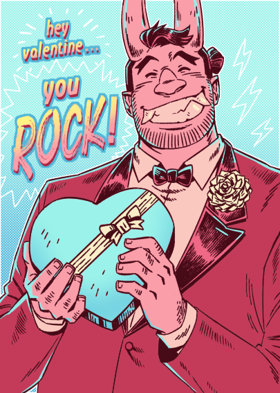 A Valentine's Card featuring Ken, and the phrase 'Hey Valentine...You rock!